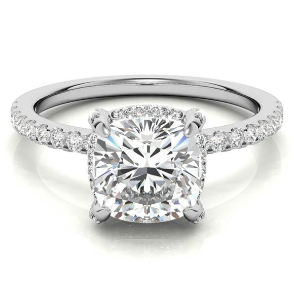 1.0Ct-6.0mm Cushion Moissanite & Lab Diamond Ring - Picture 2 of 16